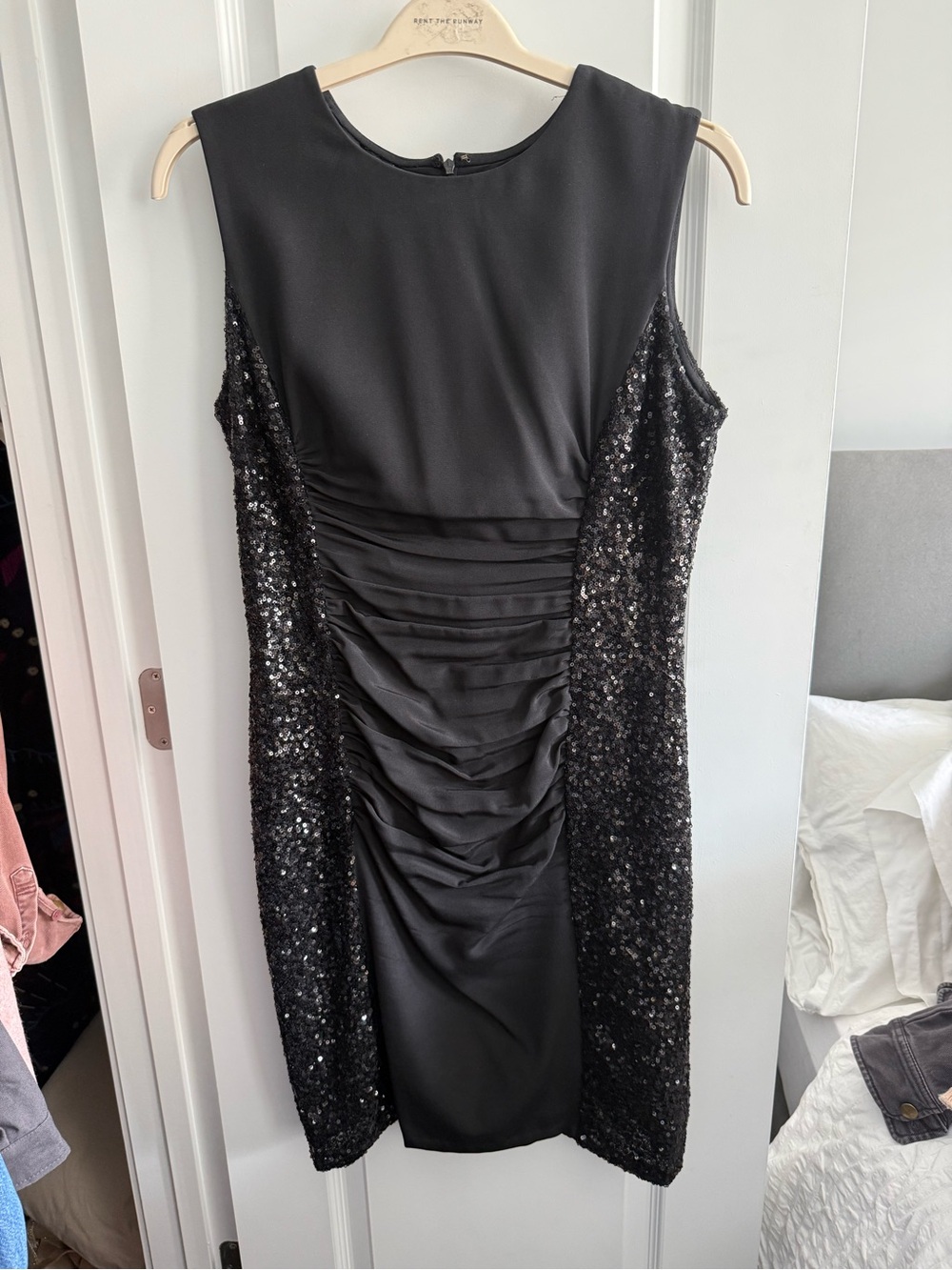 Vintage Black Sequin Ruched Sheath Cocktail Dress - Women